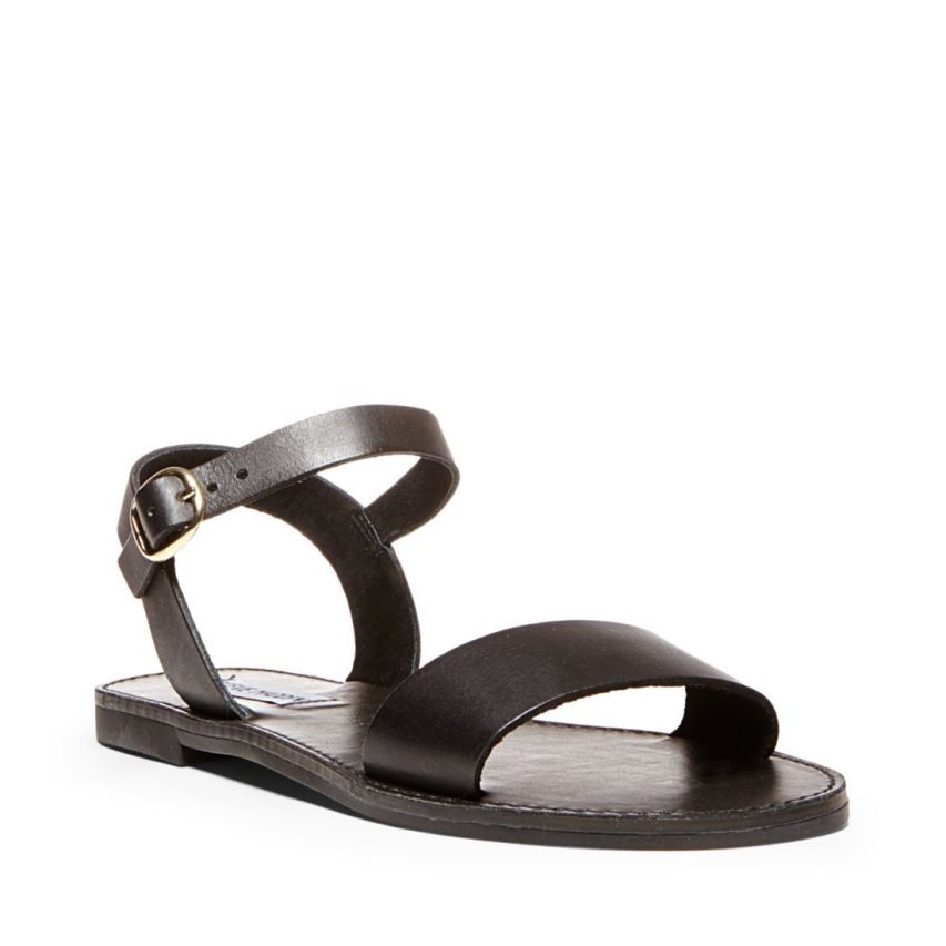 Black Steve Madden Donddi Leather Women's Flat Sandals | PH 9152UJY